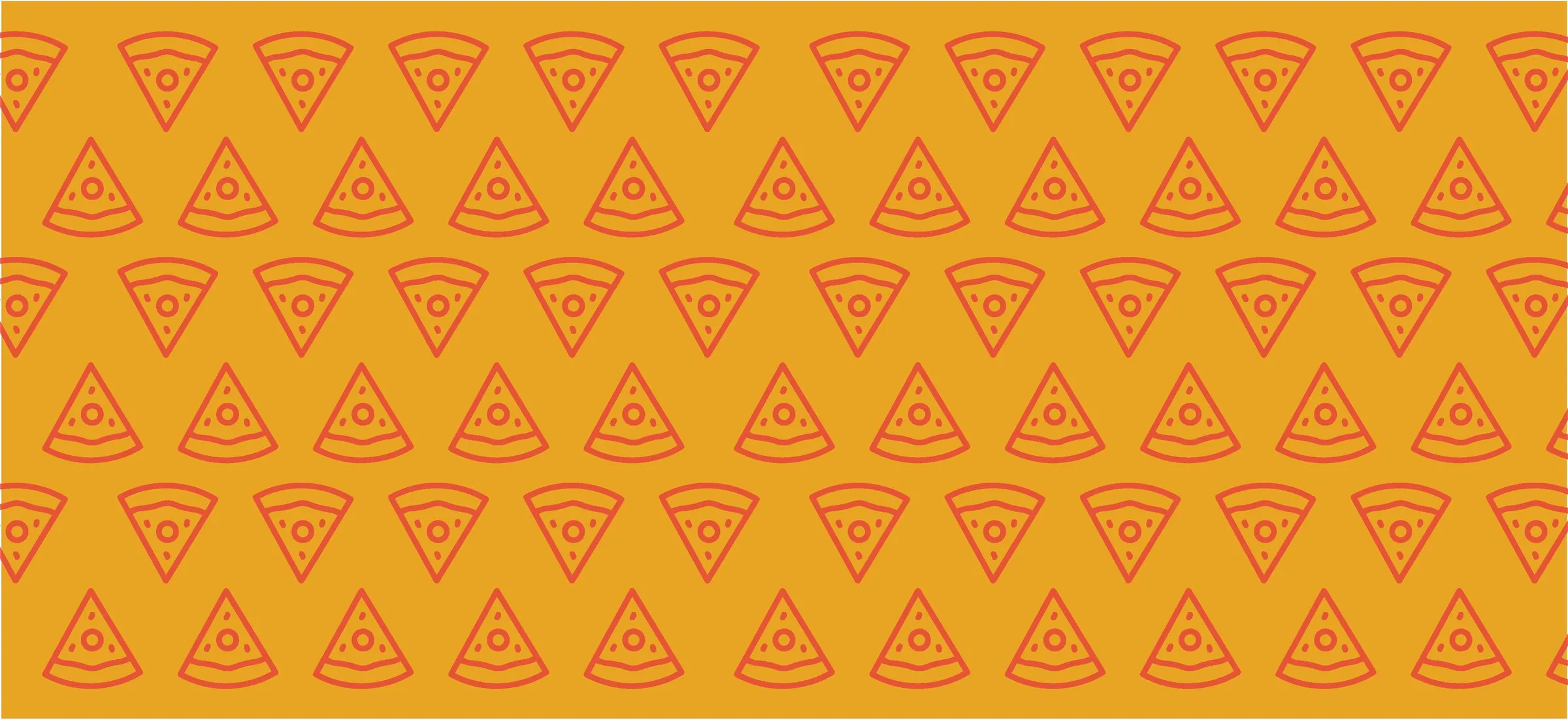 Repeating pattern of red line drawn pizza slices on a mustard background, part of the brand's graphic system