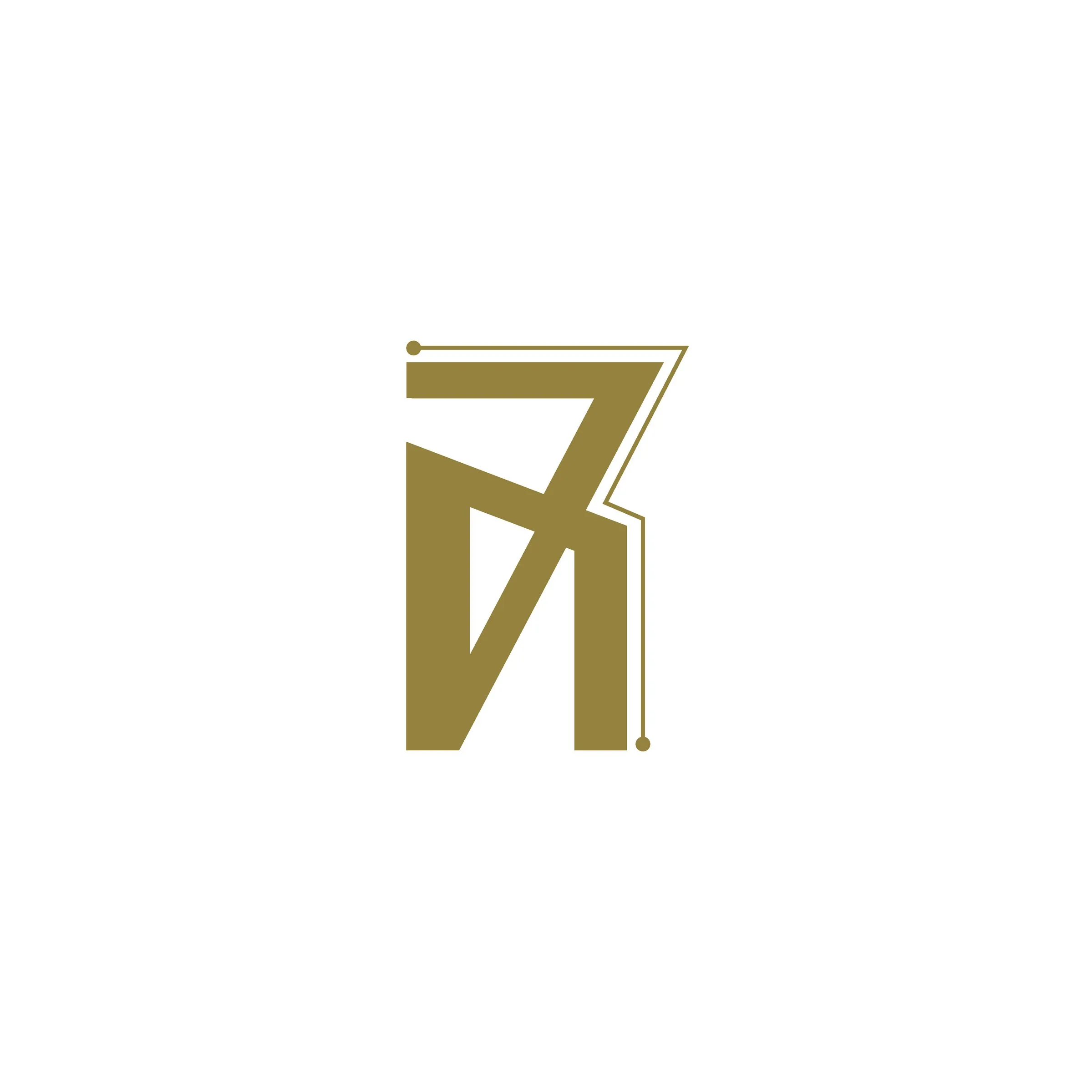 Close-up of the brand's abstract monogram alone, without its surrounding circular ring, in gold on white.